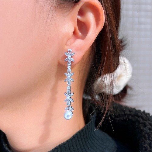 Women long pearl earrings - pearl,